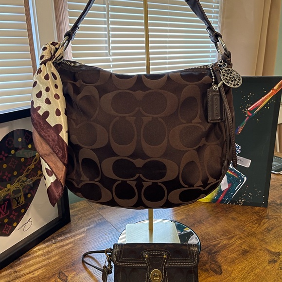 Coach Brown Shoulder Bag with Scarf Accent - Picture 1 of 14